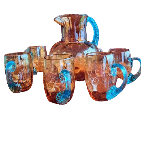 Glassware Jug Cups Bubble Amber Glass Pitcher George Sand Portieux Set