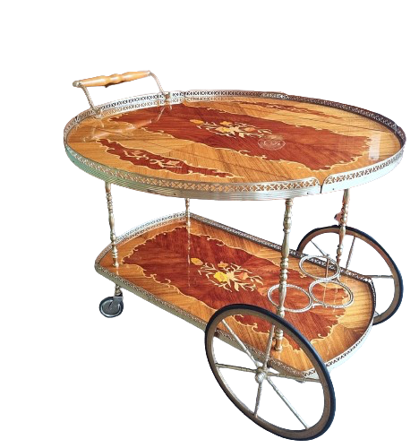 Mid Century Italian Sorrento Marquetry Drinks Trolley Cocktail Tea Cart Bar Cart