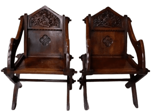 Pair Of Antique Gothic Oak Glastonbury Chairs