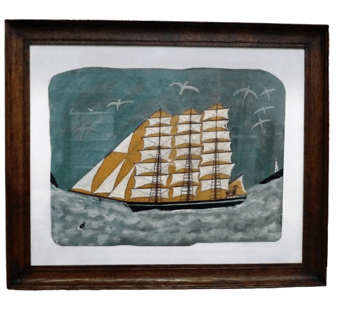 Painting “Fully Rigged Ship” In the Style Of Alfred Wallis