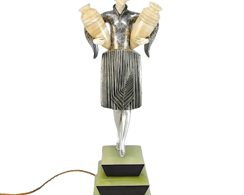 Art Deco Bronze Sculpture Water Carrier Table Lamp by Lipchytz