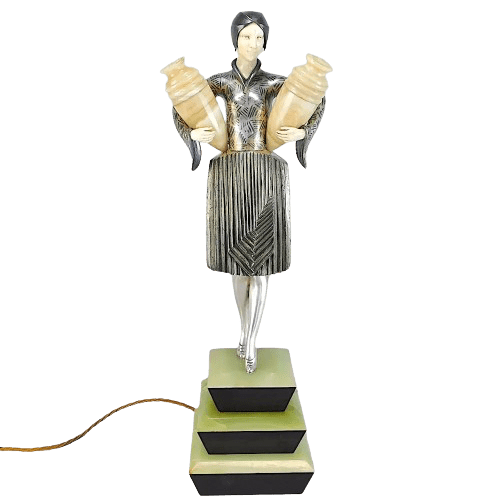 Art Deco Bronze Sculpture Water Carrier Table Lamp by Lipchytz