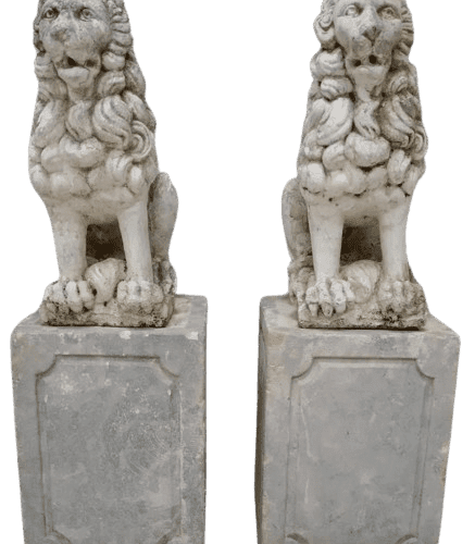 Pair of Proud Stone Cast French Sitting Lions
