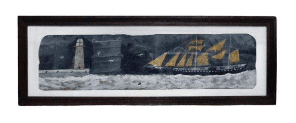 Painting “Schooner Approaching Port” In the Style Of Alfred Wallis