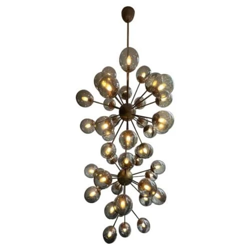 Large Italian Modernist Glass & Brass Sputnik Chandelier