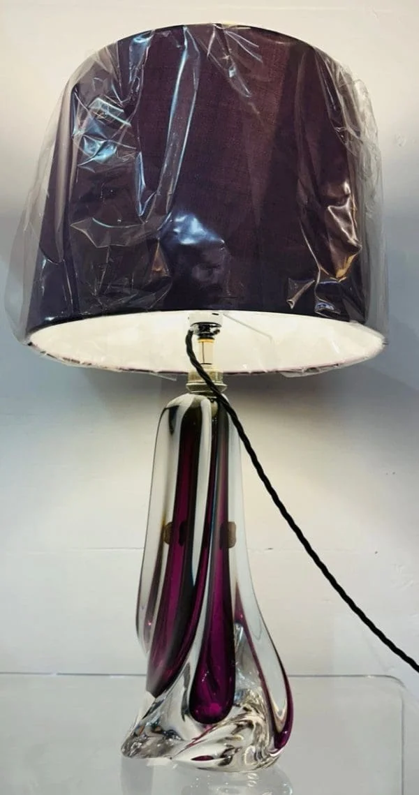 Val St Lambert Purple and Clear Crystal Glass Table Lamp 1950s - Image 11