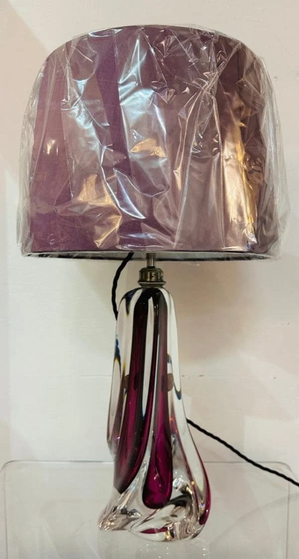 Val St Lambert Purple and Clear Crystal Glass Table Lamp 1950s - Image 13