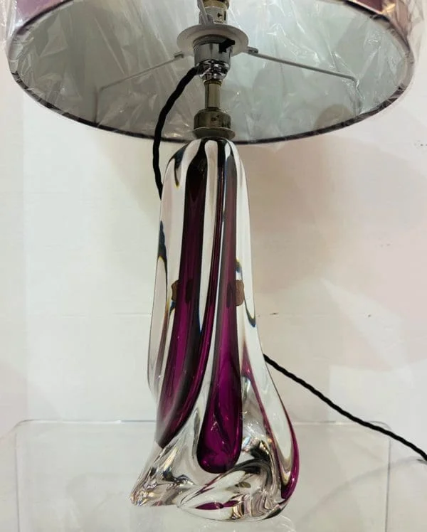 Val St Lambert Purple and Clear Crystal Glass Table Lamp 1950s - Image 14