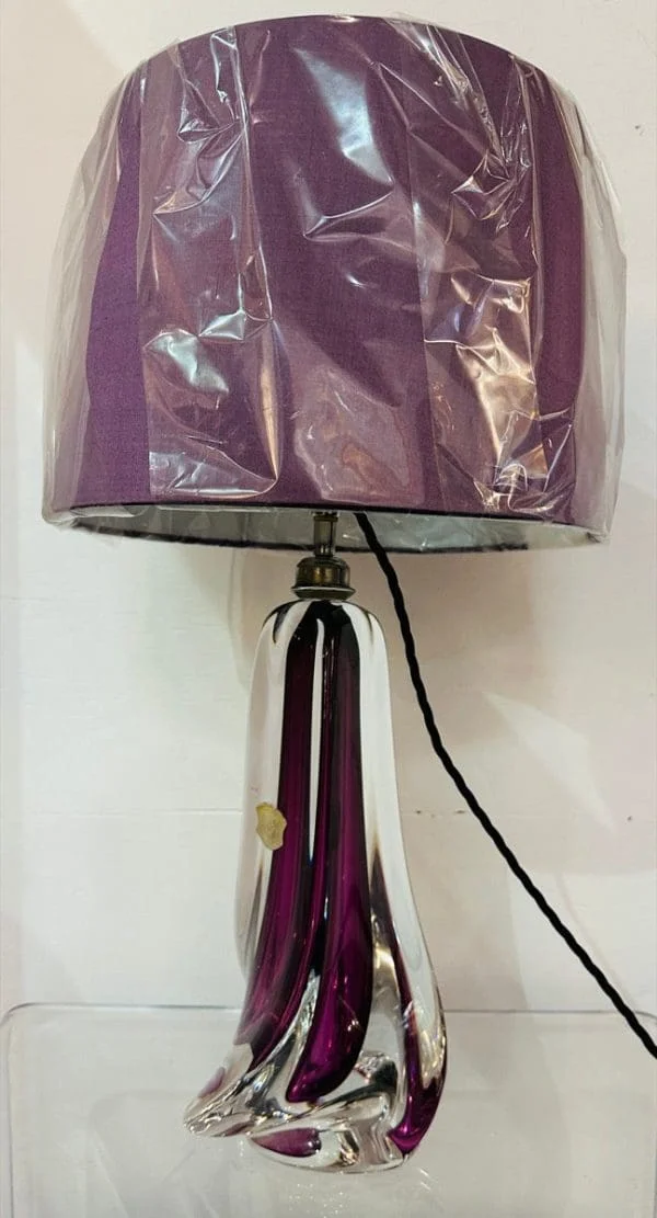 Val St Lambert Purple and Clear Crystal Glass Table Lamp 1950s - Image 18