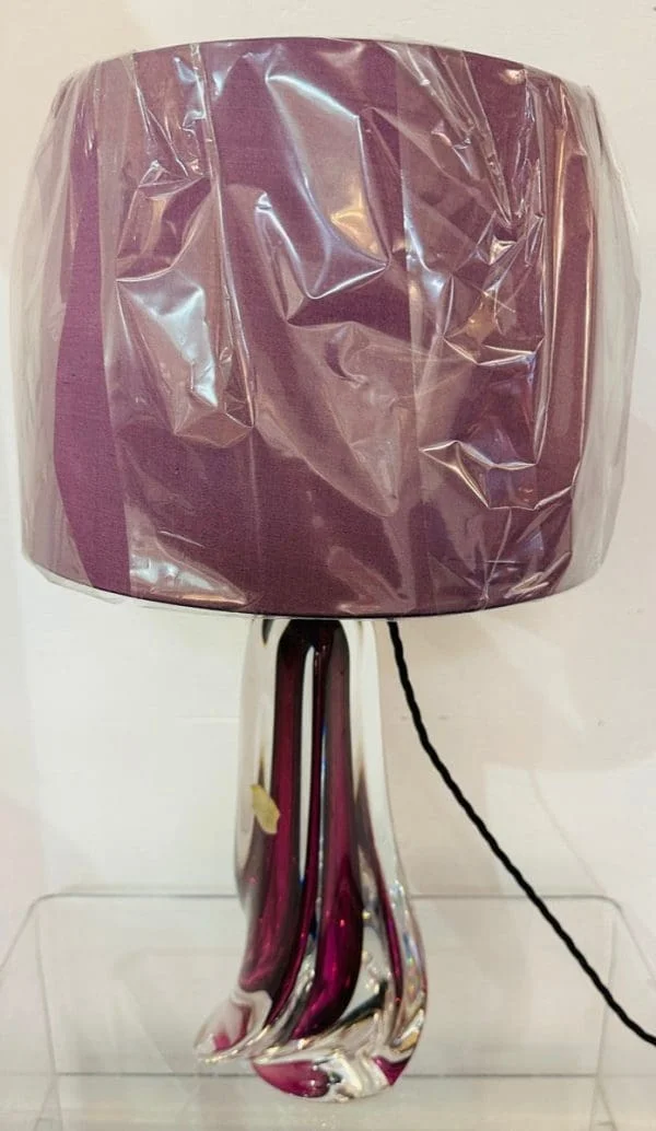 Val St Lambert Purple and Clear Crystal Glass Table Lamp 1950s - Image 20