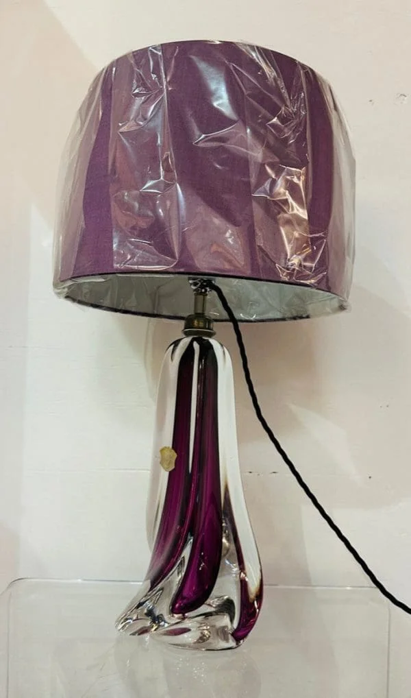 Val St Lambert Purple and Clear Crystal Glass Table Lamp 1950s - Image 21