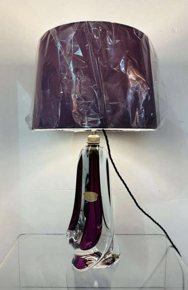 Val St Lambert Purple and Clear Crystal Glass Table Lamp 1950s - Image 3