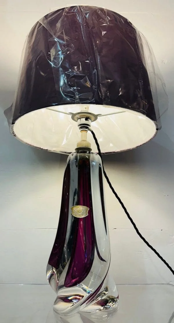 Val St Lambert Purple and Clear Crystal Glass Table Lamp 1950s - Image 4