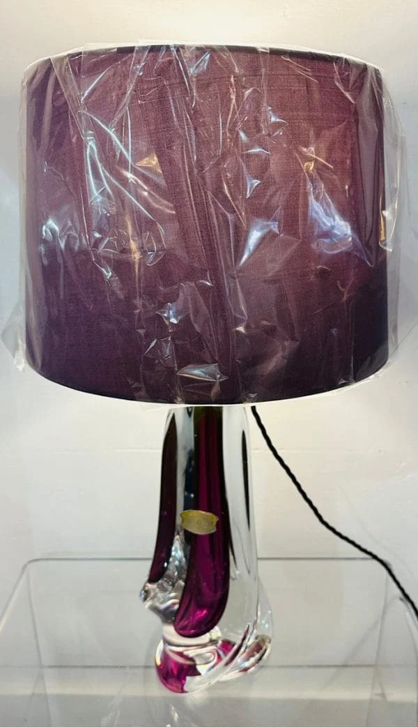 Val St Lambert Purple and Clear Crystal Glass Table Lamp 1950s - Image 5