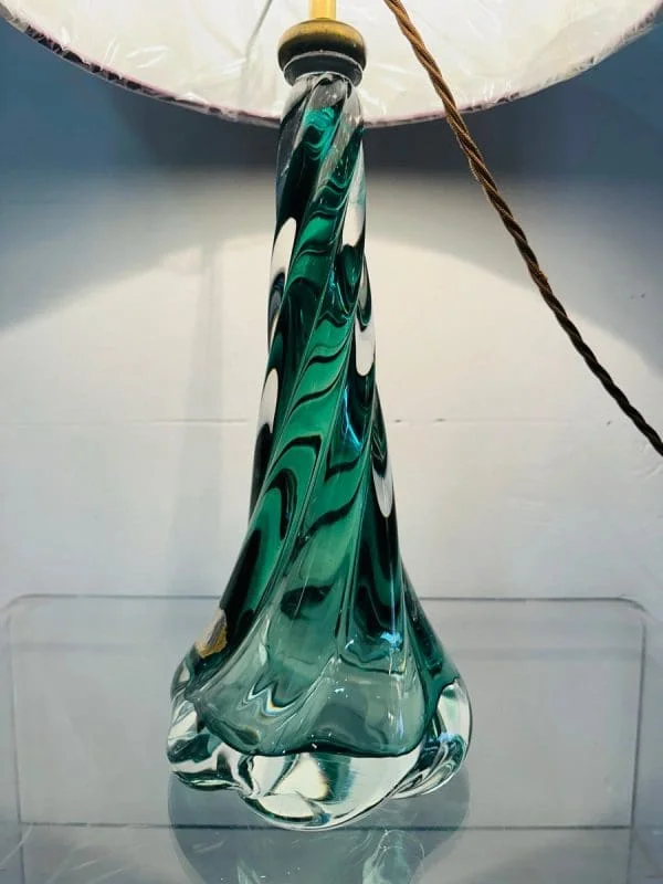 Val St Lambert Dark Green Twisted Glass Table Lamp - Image 10