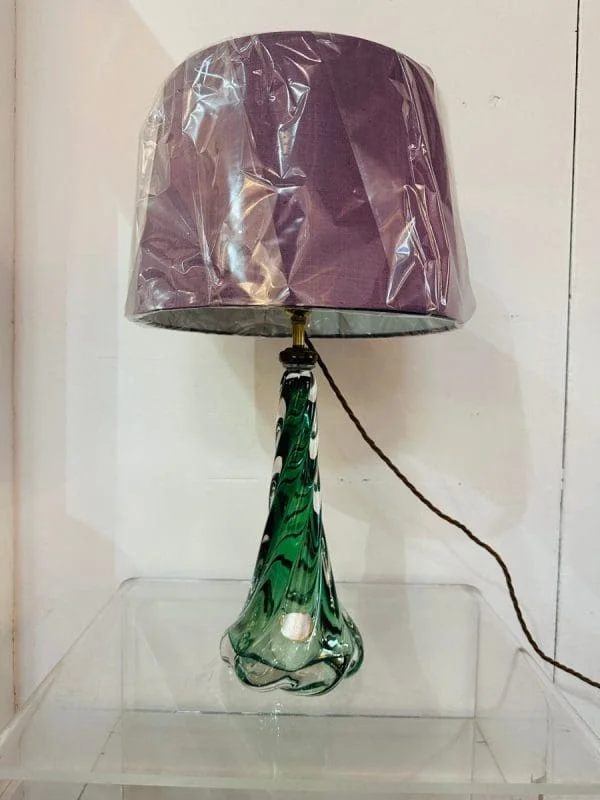 Val St Lambert Dark Green Twisted Glass Table Lamp - Image 12