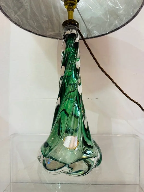 Val St Lambert Dark Green Twisted Glass Table Lamp - Image 13