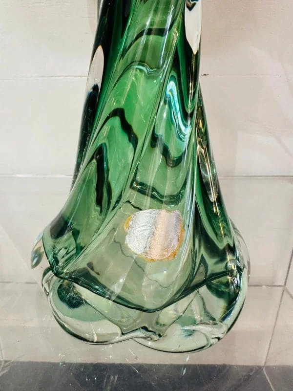 Val St Lambert Dark Green Twisted Glass Table Lamp - Image 14