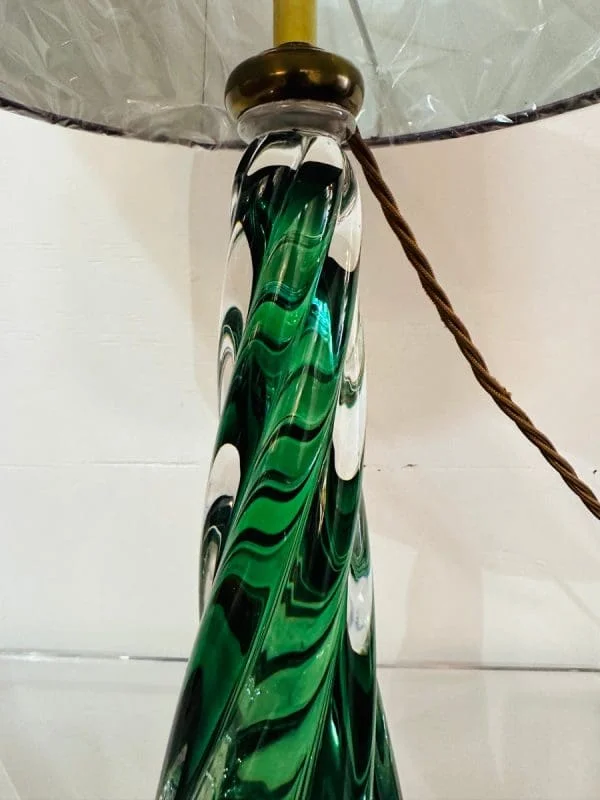 Val St Lambert Dark Green Twisted Glass Table Lamp - Image 16