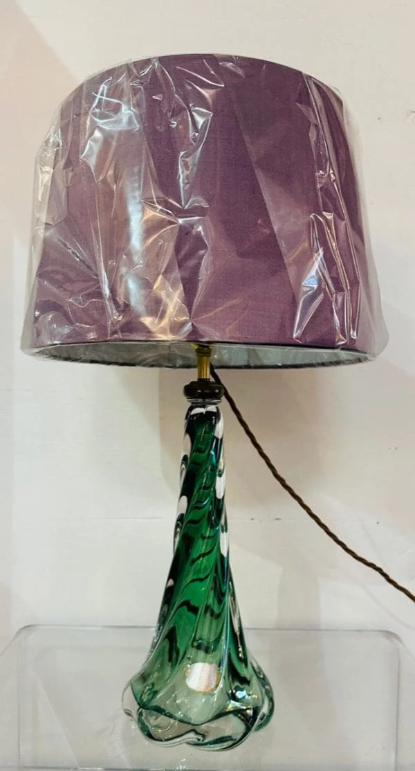 Val St Lambert Dark Green Twisted Glass Table Lamp - Image 17