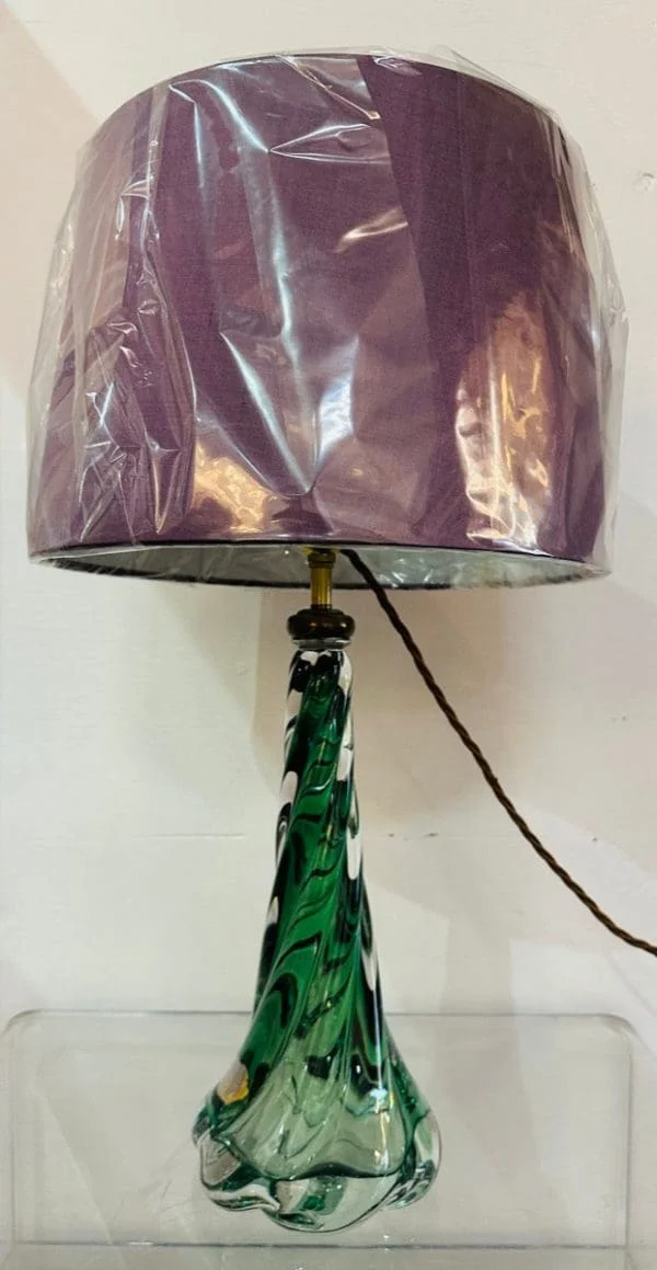 Val St Lambert Dark Green Twisted Glass Table Lamp - Image 18