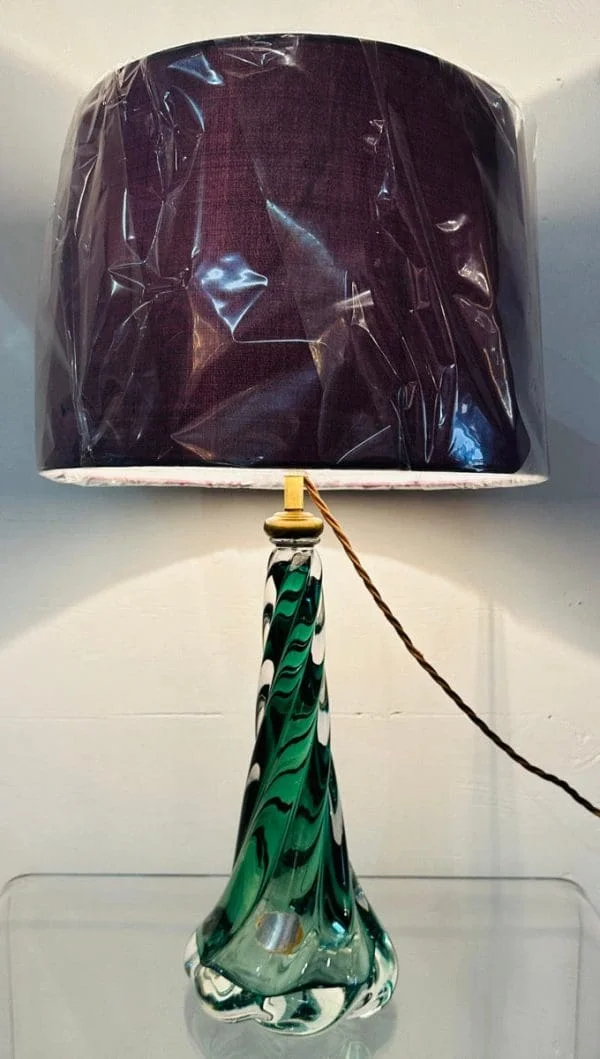 Val St Lambert Dark Green Twisted Glass Table Lamp - Image 2