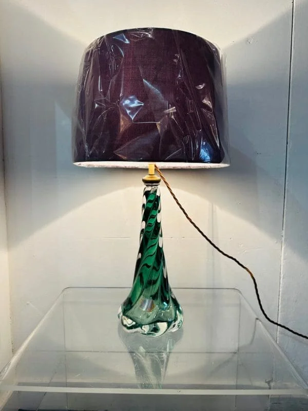 Val St Lambert Dark Green Twisted Glass Table Lamp - Image 3