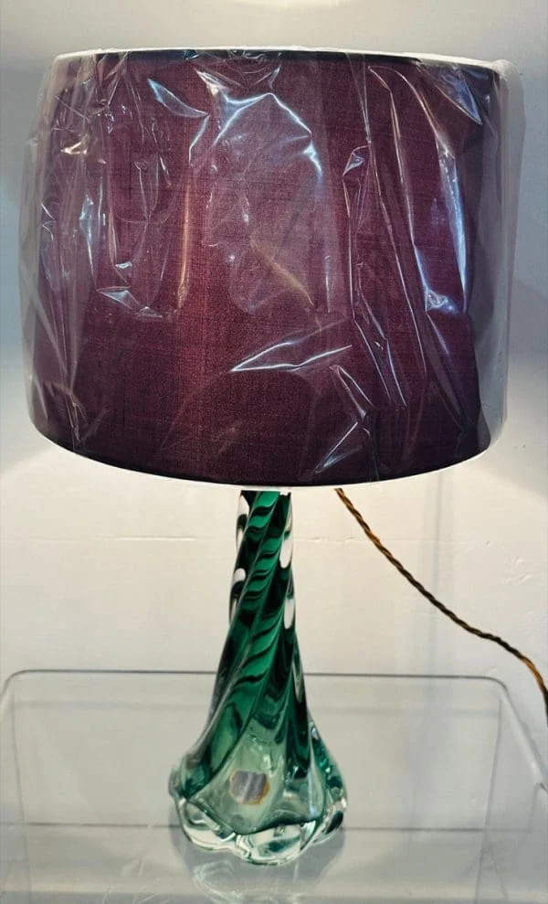 Val St Lambert Dark Green Twisted Glass Table Lamp - Image 4