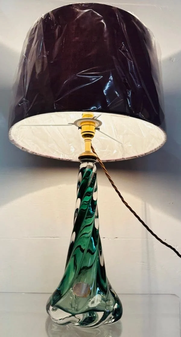 Val St Lambert Dark Green Twisted Glass Table Lamp - Image 5