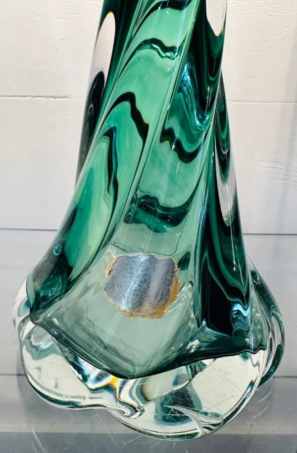 Val St Lambert Dark Green Twisted Glass Table Lamp - Image 6