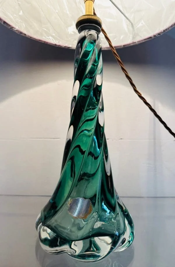 Val St Lambert Dark Green Twisted Glass Table Lamp - Image 7