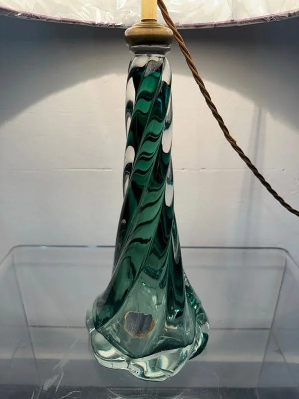 Val St Lambert Dark Green Twisted Glass Table Lamp - Image 8