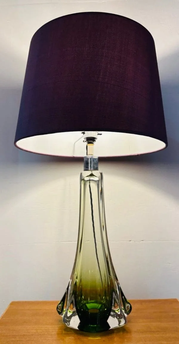 Val St Lambert Green and Clear Glass Table Lamp C 1950s - Image 5