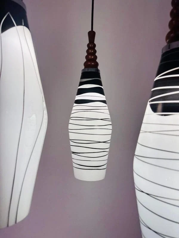 Mid-Century Czech Zukov Black and White Milky Glass Hanging Light - Image 8