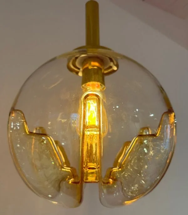 Mid-Century German Doria Leuchten Amber Glass Globe Ceiling Light - Image 11