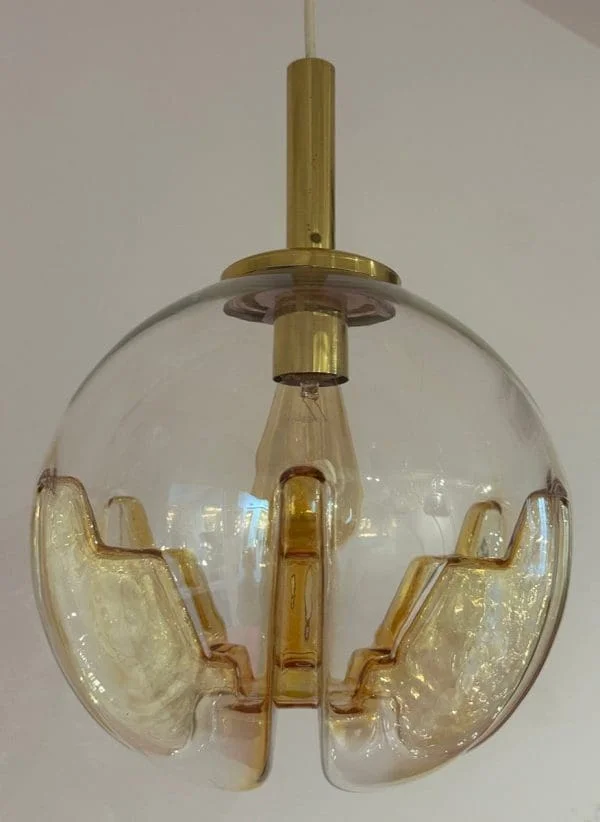 Mid-Century German Doria Leuchten Amber Glass Globe Ceiling Light - Image 17