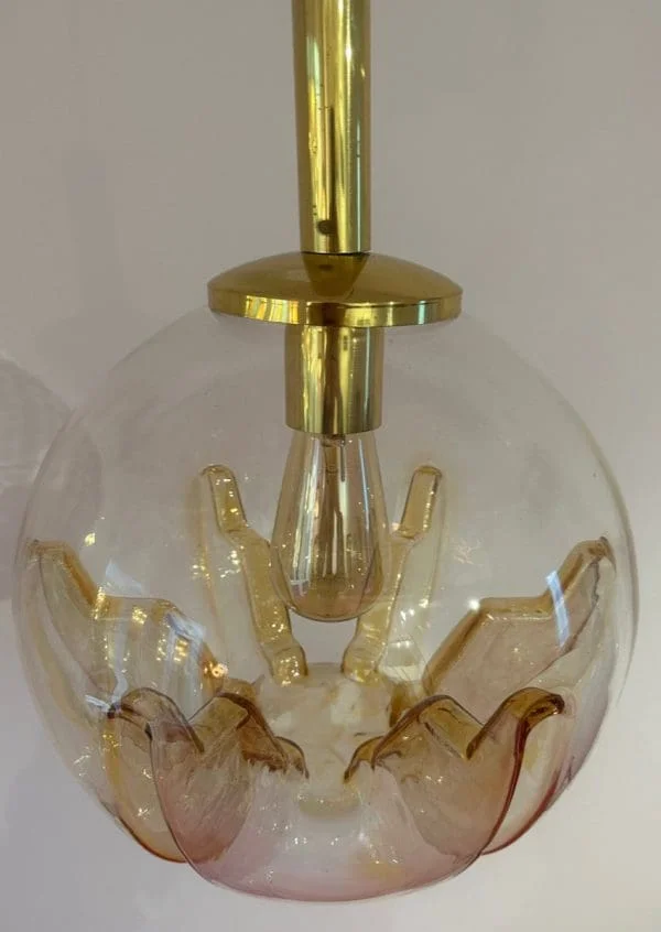 Mid-Century German Doria Leuchten Amber Glass Globe Ceiling Light - Image 18