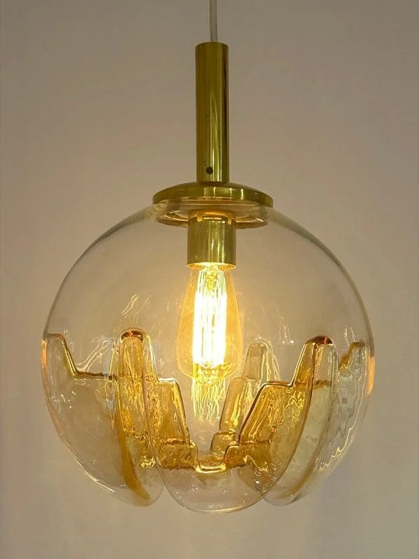 Mid-Century German Doria Leuchten Amber Glass Globe Ceiling Light - Image 2