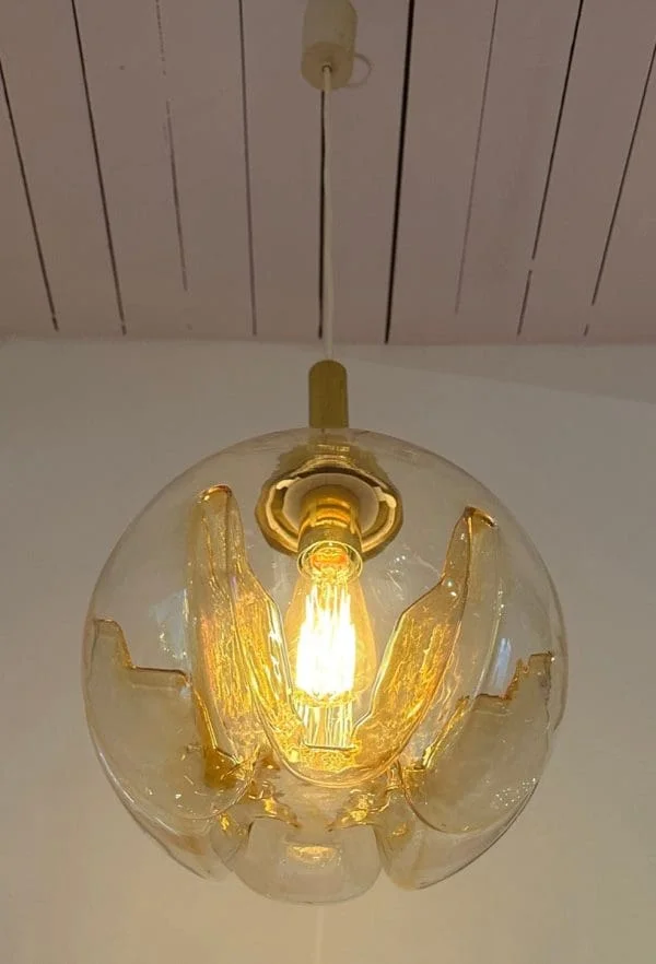 Mid-Century German Doria Leuchten Amber Glass Globe Ceiling Light - Image 5