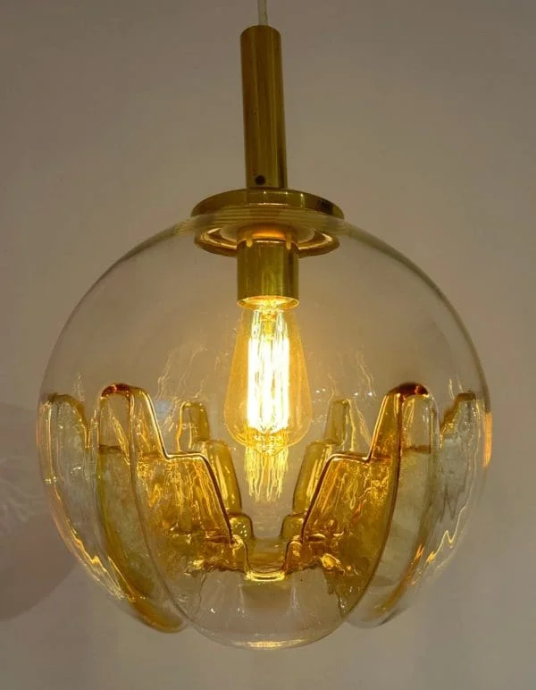 Mid-Century German Doria Leuchten Amber Glass Globe Ceiling Light - Image 6