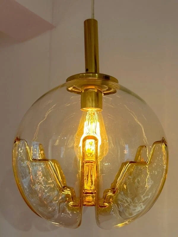 Mid-Century German Doria Leuchten Amber Glass Globe Ceiling Light - Image 7