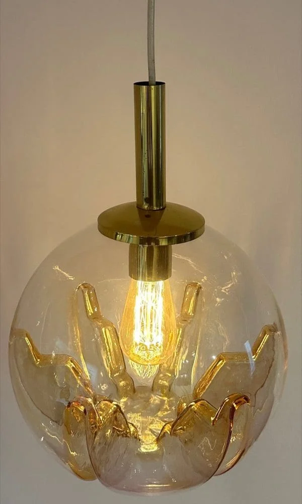 Mid-Century German Doria Leuchten Amber Glass Globe Ceiling Light - Image 8