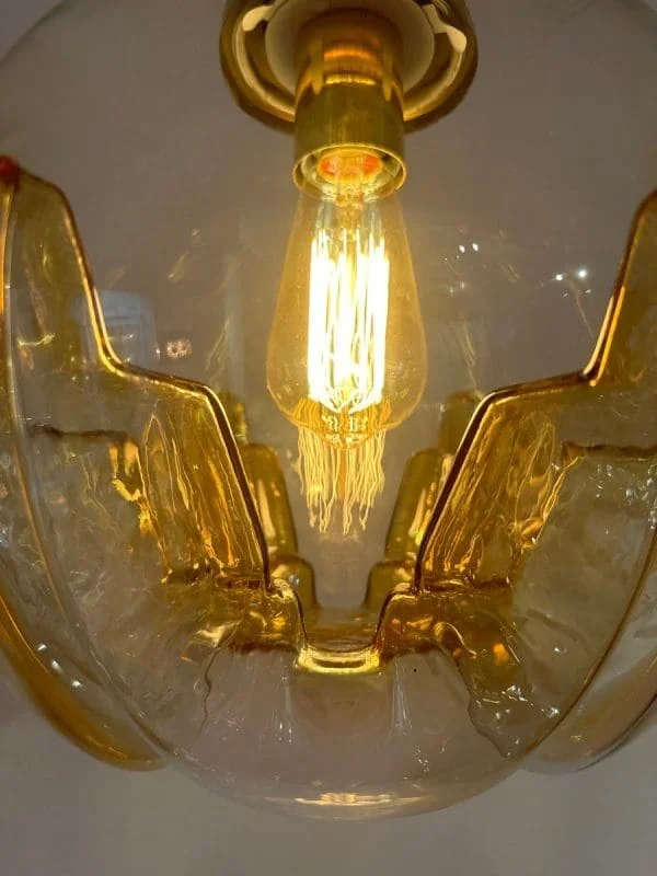 Mid-Century German Doria Leuchten Amber Glass Globe Ceiling Light - Image 10