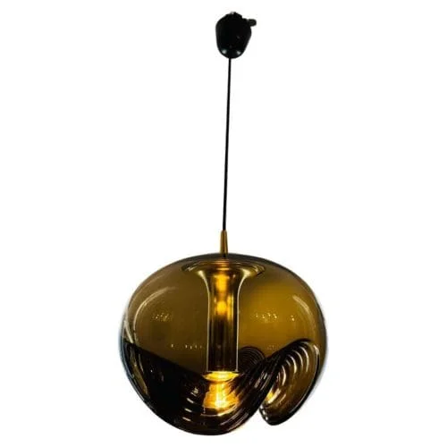 Mid-Century "Futura" Putzler Gold Chrome and Smoked Glass Pendant