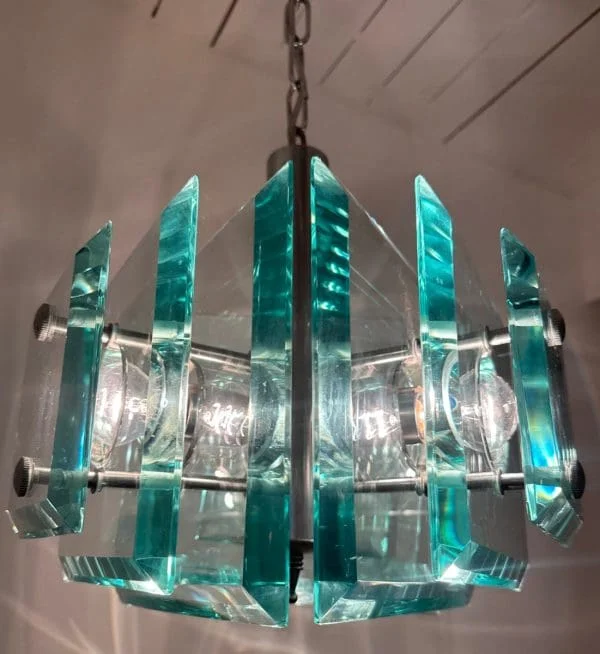 Mid-Century Italian Square Green Glass Chandelier by Lupi Cristal Luxor - Image 11