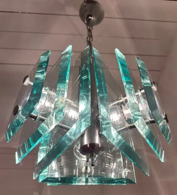 Mid-Century Italian Square Green Glass Chandelier by Lupi Cristal Luxor - Image 12