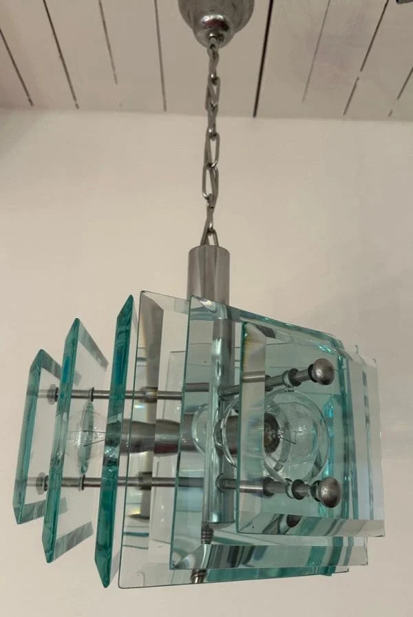 Mid-Century Italian Square Green Glass Chandelier by Lupi Cristal Luxor - Image 15