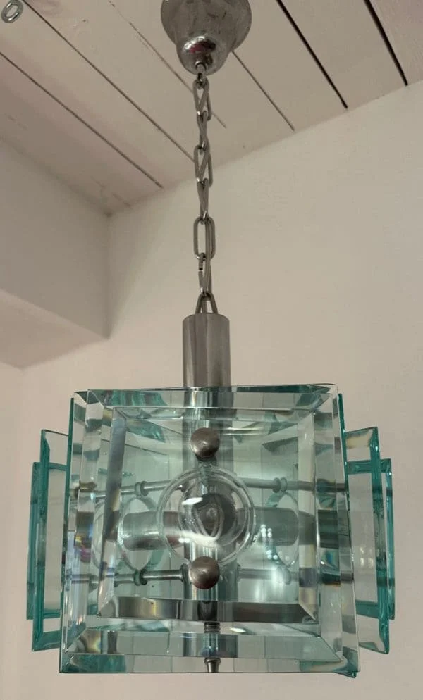 Mid-Century Italian Square Green Glass Chandelier by Lupi Cristal Luxor - Image 16