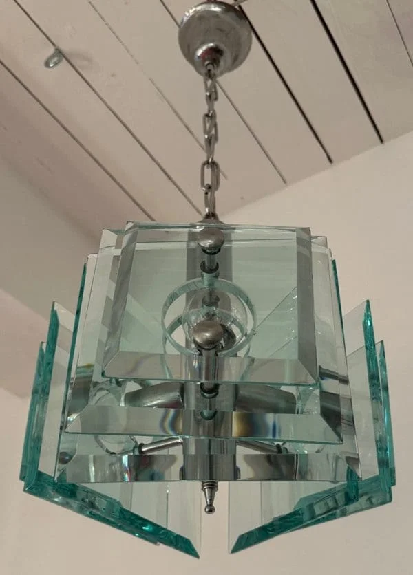 Mid-Century Italian Square Green Glass Chandelier by Lupi Cristal Luxor - Image 17