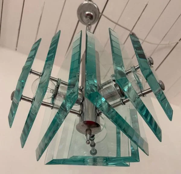 Mid-Century Italian Square Green Glass Chandelier by Lupi Cristal Luxor - Image 18